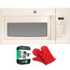 GE JVM3160DFCC 1.6 Cu. Ft. Over-the-Range Microwave Oven Bisque Bundle with Deco Chef Pair of Red Heat Resistant Oven Mitt and 3 YR CPS Enhanced Protection Pack