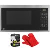 GE GCST09N1WSS Countertop Microwave Oven 900-watt 0.9 Cu. Ft Stainless Steel Bundle with 2 YR CPS Enhanced Protection Pack and Deco Chef Pair of Red Heat Resistant Oven Mitt