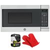 GE GCST07N1WSS Countertop Microwave Oven 700-watt Compact 0.7 Cu Ft Stainless Steel Bundle with 2 YR CPS Enhanced Protection Pack and Deco Chef Pair of Red Heat Resistant Oven Mitt