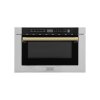 ZLINE Autograph Edition 24" 1.2 cu. ft. Built-in Microwave Drawer with a Traditional Handle in Stainless Steel and Gold Accents